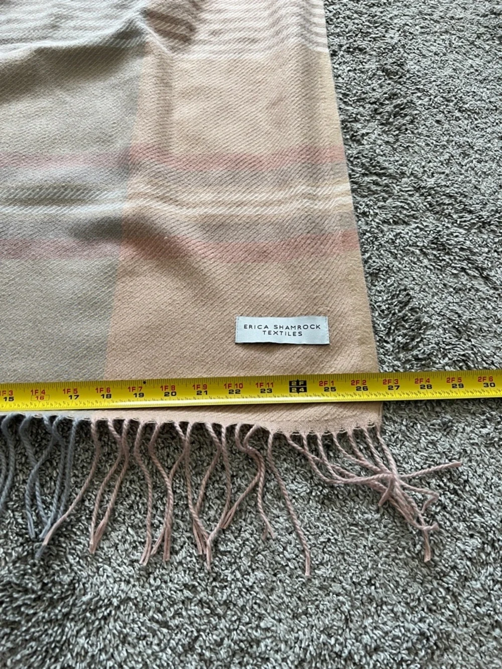 Erica Shamrock Soft Plaid Fringe Scarf / Wrap in Neutral Tones
